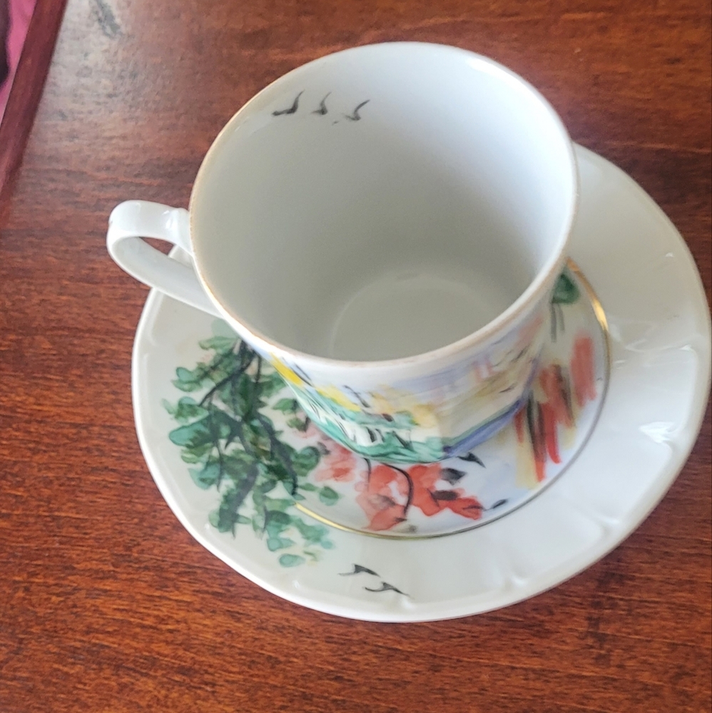 Vintage 6 small coffee cups w/ saucers,hande painted